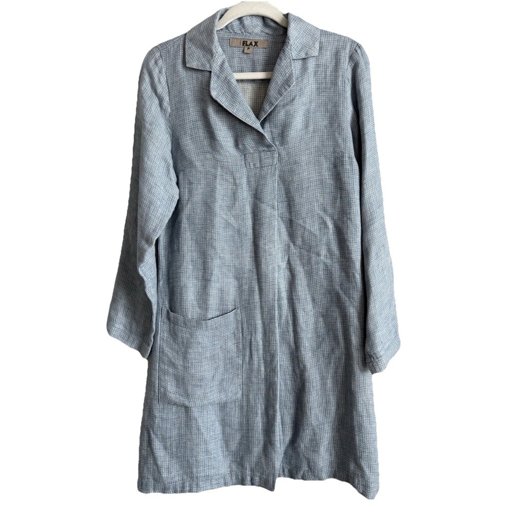 FLAX Linen Light Blue Tunic Top Dress Lagenlook Minimalist Relaxed Womens Petite